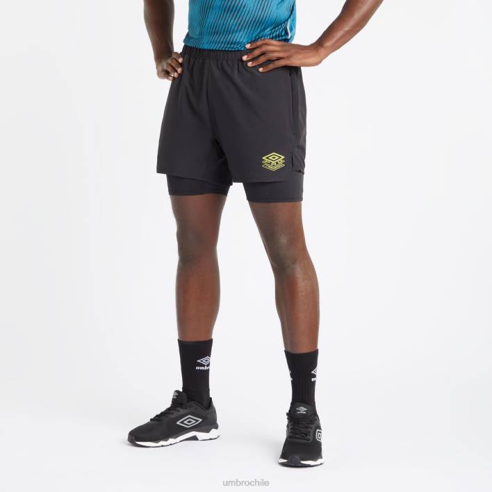 hombres Umbro negro pantalón corto híbrido pro Training Elite ropa FTXL195