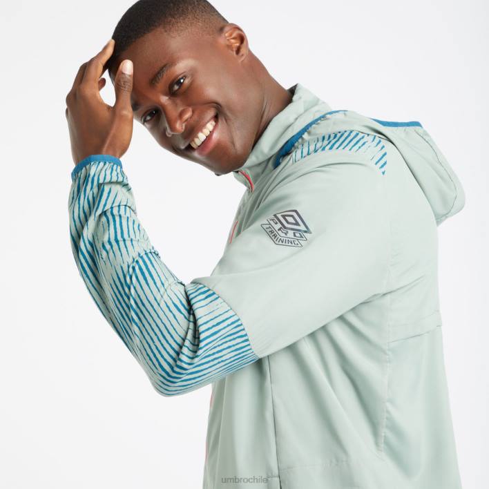 hombres Umbro verde chino/azul coral/geranio chaqueta de ducha con gráfico de entrenamiento profesional ropa FTXL233