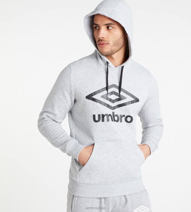 hombres Umbro gris jaspeado/negro sudadera con capucha y logo grande ropa FTXL151
