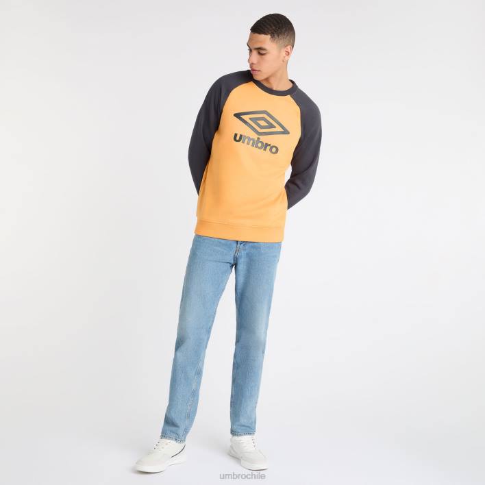 hombres Umbro naranja intenso/azul universitario sudadera raglán central ropa FTXL113