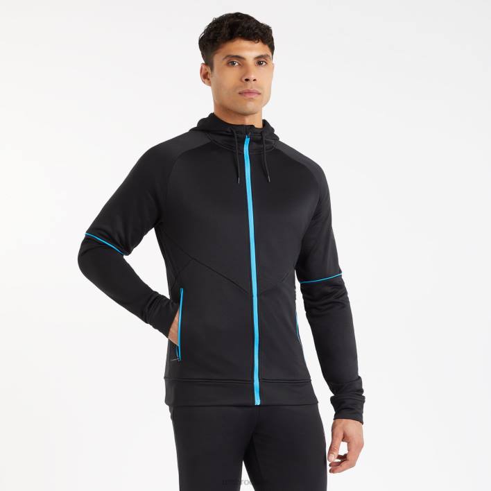 hombres Umbro negro/azul malibu sudadera con capucha pro entrenamiento fz ropa FTXL99