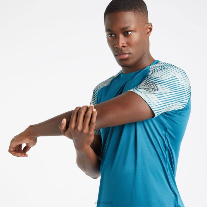 hombres Umbro azul coral/verde chinois camiseta de manga gráfica de entrenamiento profesional ropa FTXL75