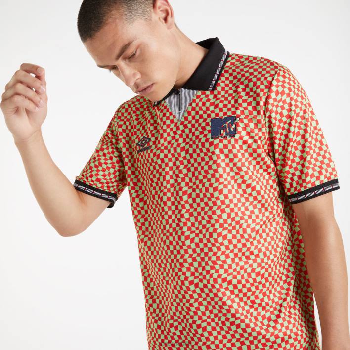 hombres Umbro lima jade/escarlata llama camiseta mtv ropa FTXL7