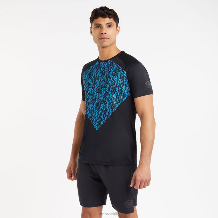 hombres Umbro negro/azul malibu camiseta gráfica de entrenamiento profesional ropa FTXL28