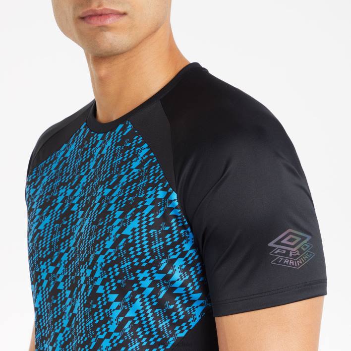 hombres Umbro negro/azul malibu camiseta gráfica de entrenamiento profesional ropa FTXL28