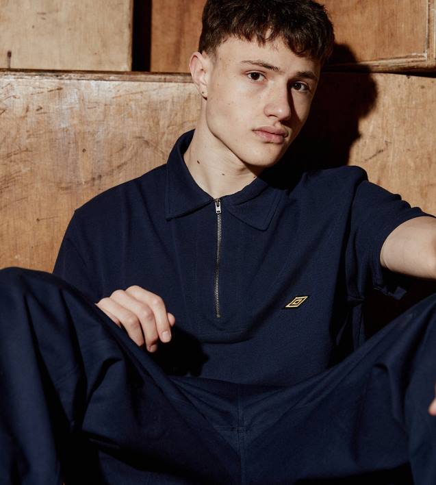 hombres Umbro negro azul marino nigel cabourn polo ropa FTXL86