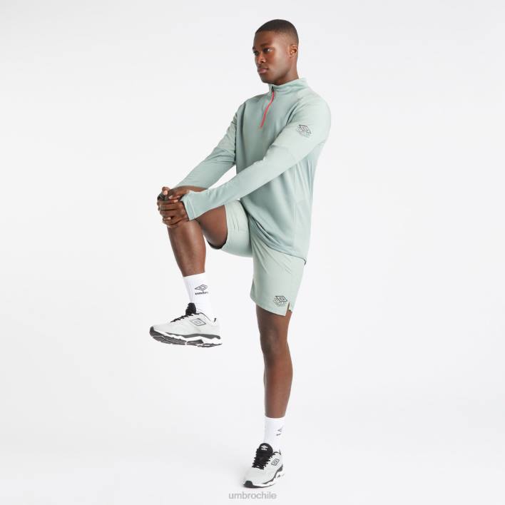 hombres Umbro verde chino/geranio camiseta híbrida de entrenamiento profesional con media cremallera ropa FTXL77