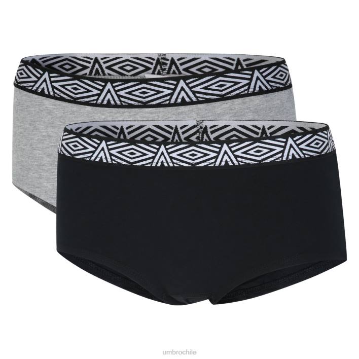 mujer Umbro negro/gris jaspeado Pack de 2 hipsters Core para mujer ropa FTXL542