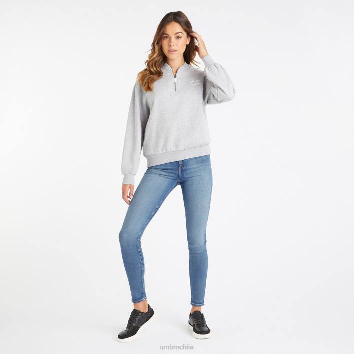 mujer Umbro gris jaspeado/blanco sudadera core con media cremallera ropa FTXL430