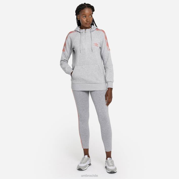mujer Umbro gris jaspeado/roseta capucha oh con cremallera de 1/2 y cinta de diamantes ropa FTXL437