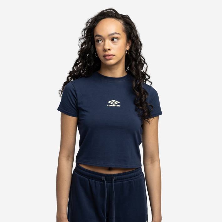 mujer Umbro humor índigo/espuma de mar camiseta corta ajustada con diamantes ropa FTXL412