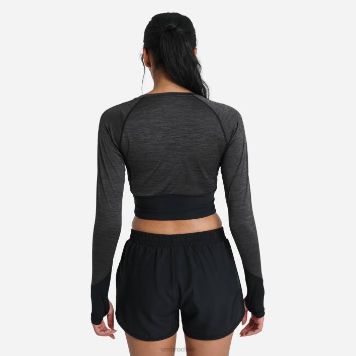 mujer Umbro marga negra top corto de manga larga para entrenamiento profesional ropa FTXL400