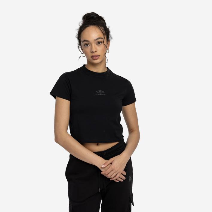 mujer Umbro negro camiseta corta ajustada con diamantes ropa FTXL411