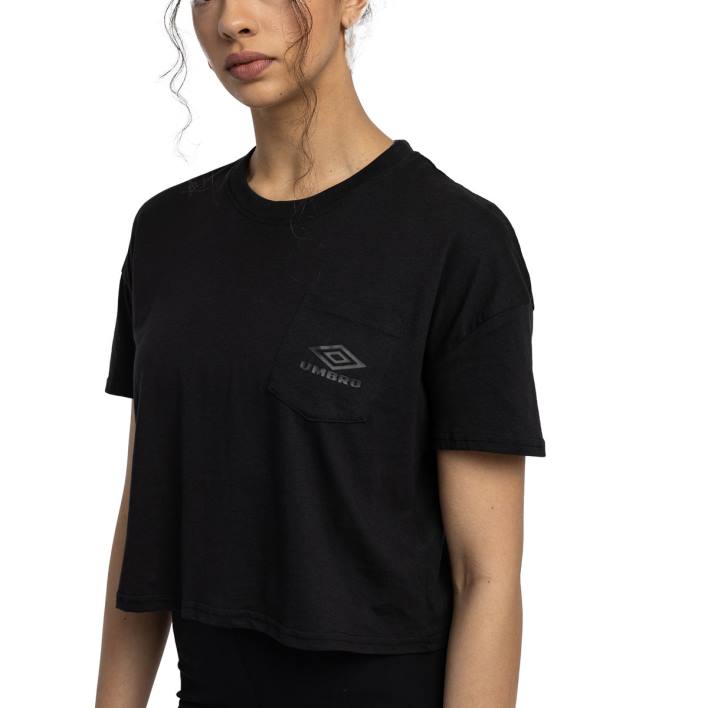 mujer Umbro negro camiseta corta de diamantes ropa FTXL406