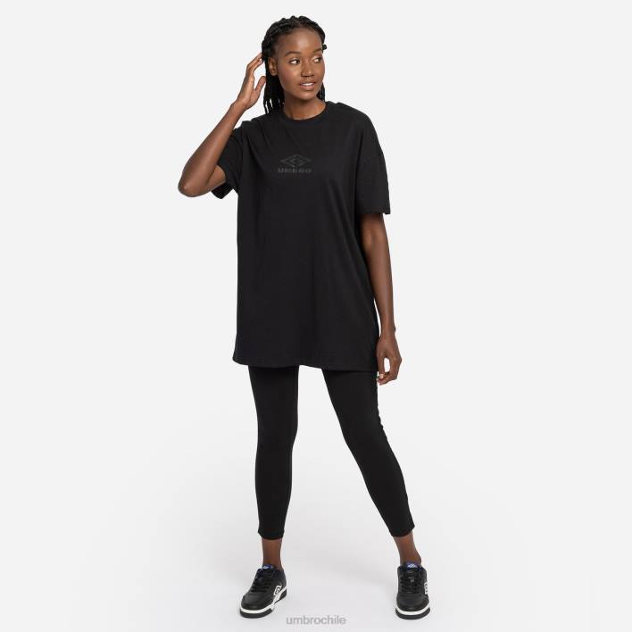 mujer Umbro negro vestido estilo camiseta extragrande con cinta de diamantes ropa FTXL415