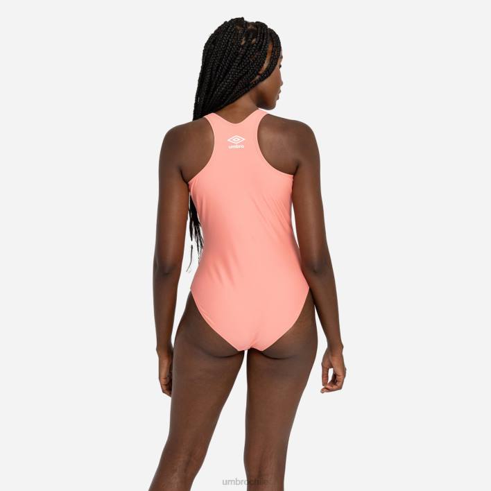 mujer Umbro durazno traje de baño con espalda cruzada y cinta ropa FTXL563