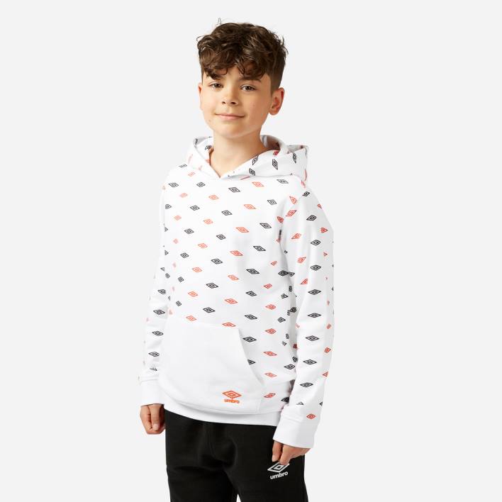 niños Umbro blanco sudadera con capucha y estampado integral ropa FTXL620