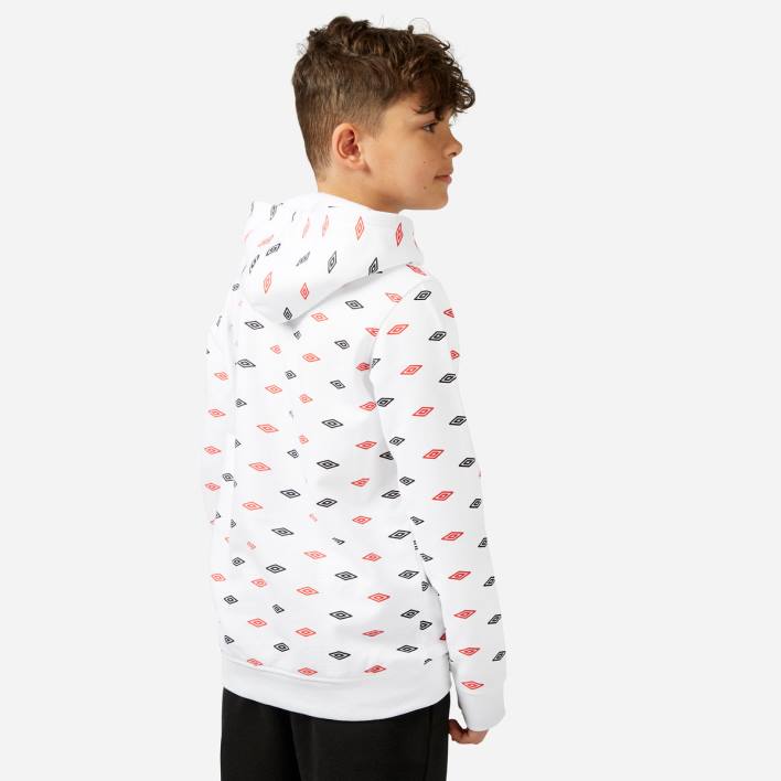 niños Umbro blanco sudadera con capucha y estampado integral ropa FTXL620