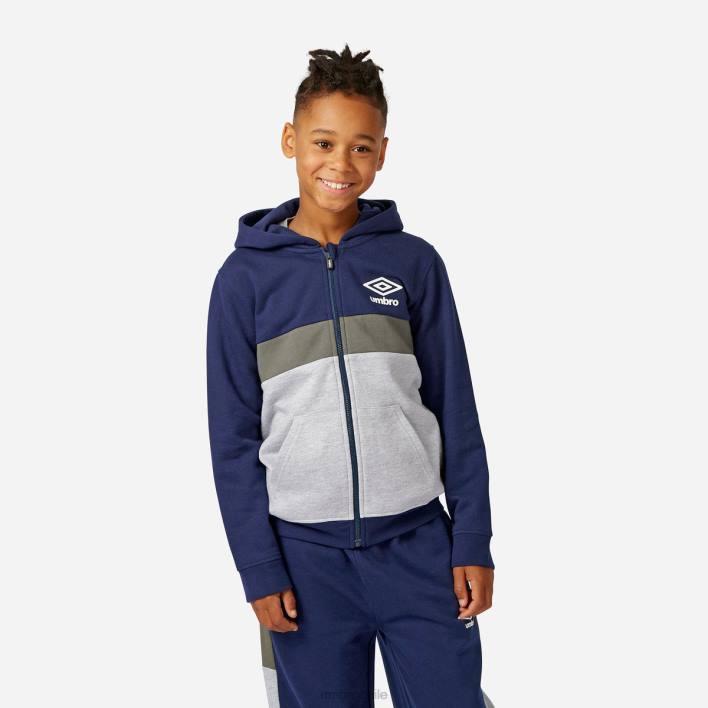 niños Umbro gris jaspeado/azul marino/bronce sudadera con capucha y cremallera ropa FTXL612