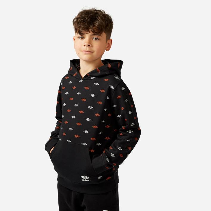niños Umbro negro sudadera con capucha y estampado integral ropa FTXL618