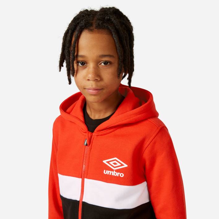 niños Umbro tomate cherry/blanco/negro sudadera con capucha y cremallera ropa FTXL611